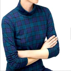 J Crew Printed Tissue Turtleneck Navy Plaid Medium NWOT